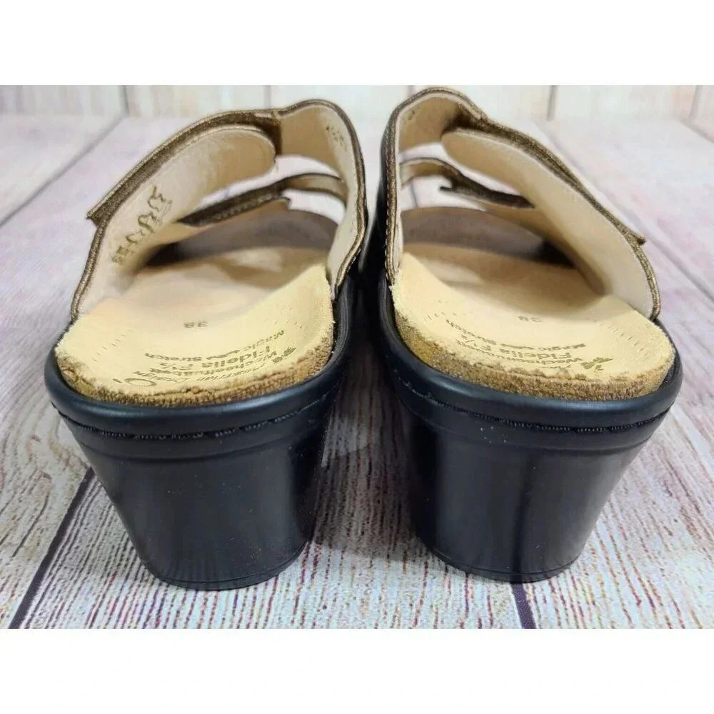 Fidelio Fidelia Heeled Leather Sandals Shoes Women's 38 7.5  Bronze Double Strap - Picture 5 of 12